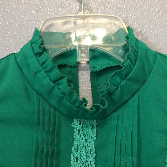 ruffle blouse Women's M green vintage inspired high collar lace EUC shirt top - Picture 5 of 11